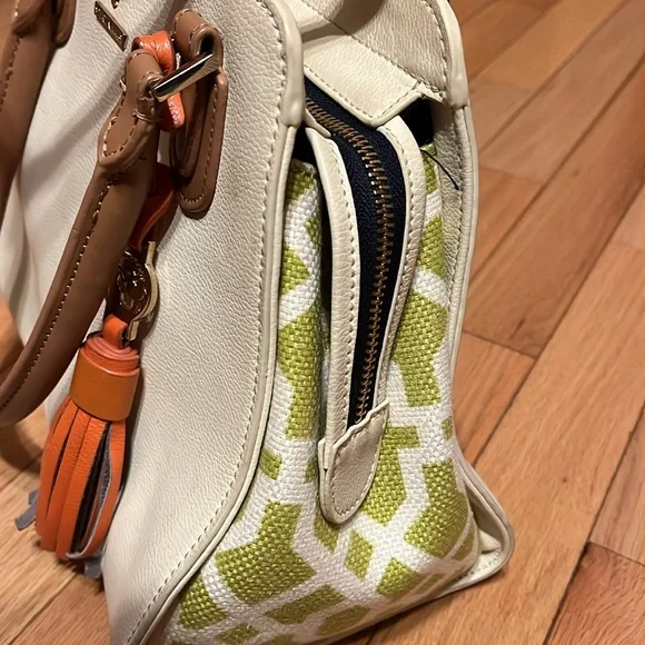 LNWOT Spartina 449 Heyward Alljoy Satchel w/linen side panels & interior. - Picture 9 of 11